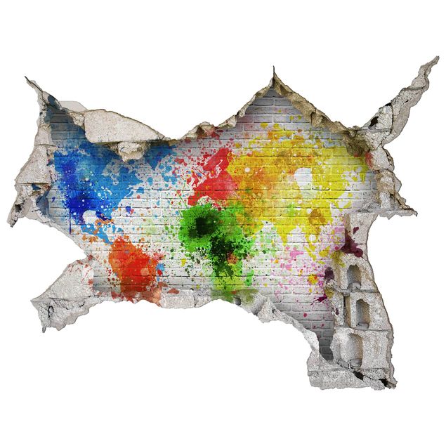 Adesivo murale 3D - White Brick Wall World Map - orizzontale 4:3