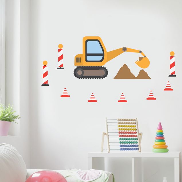 Adesivi murali bambini - Set con escavatore - Stickers cameretta bimbo