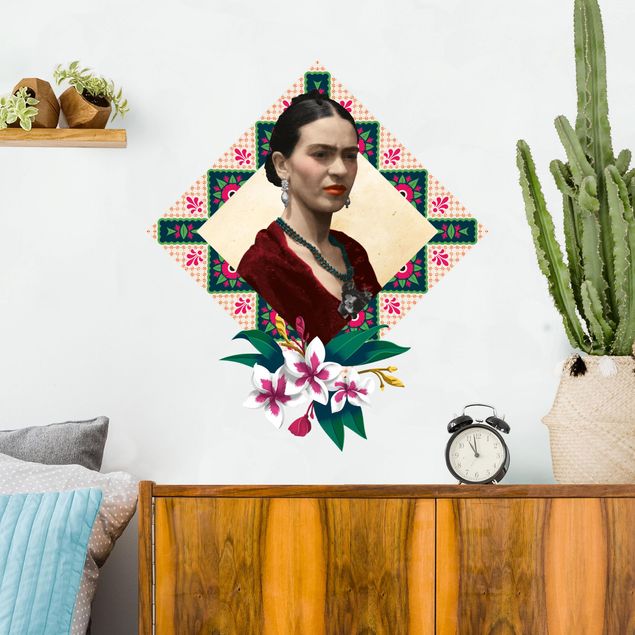 Adesivo murale Frida Kahlo - Fiori e geometria