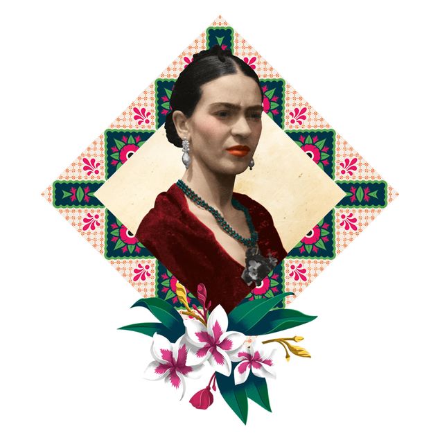 Adesivo murale Frida Kahlo - Fiori e geometria