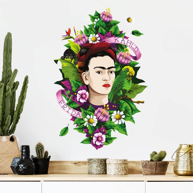 Adesivo murale - Frida Kahlo - Frida, scimmia e pappagallo