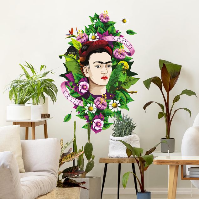 Adesivo murale - Frida Kahlo - Frida, scimmia e pappagallo