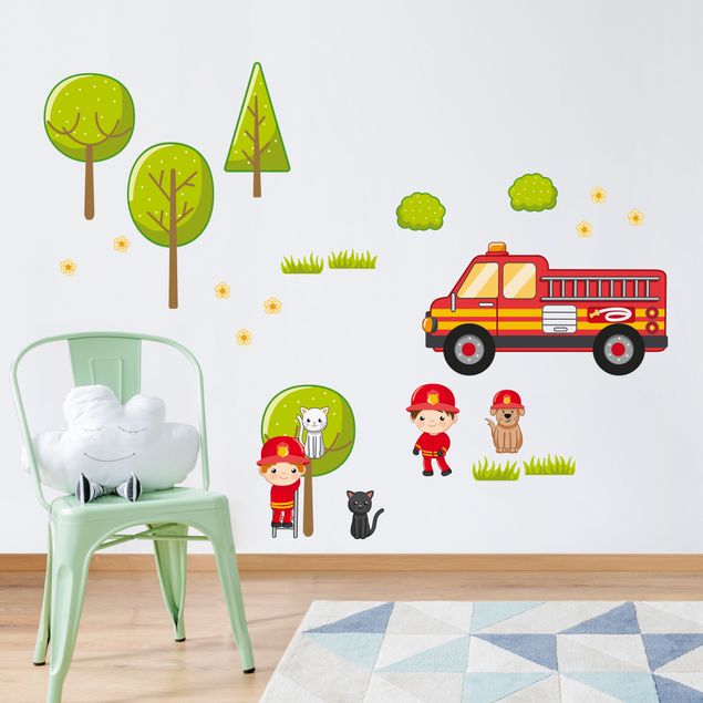 Adesivo murale Firefighter Set with Cats
