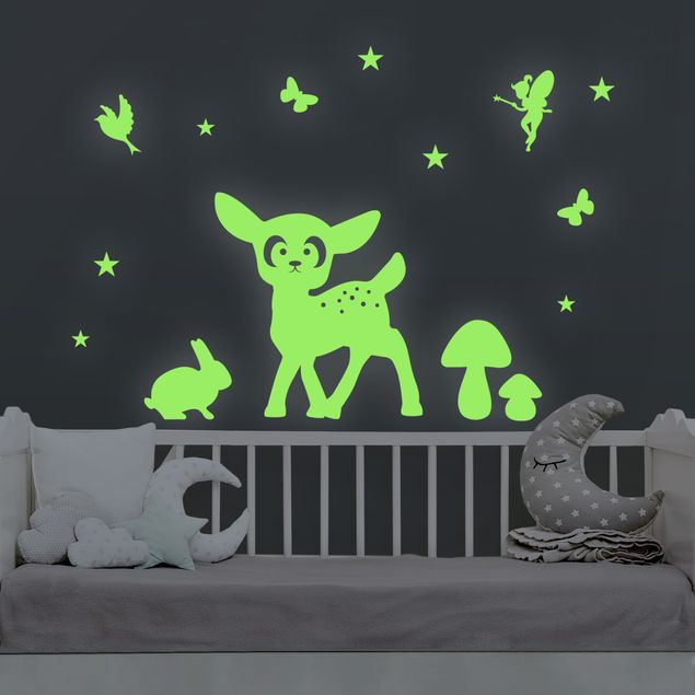 Adesivi murali fluorescenti - set per tatuaggi murali con animali nella foresta afterglow