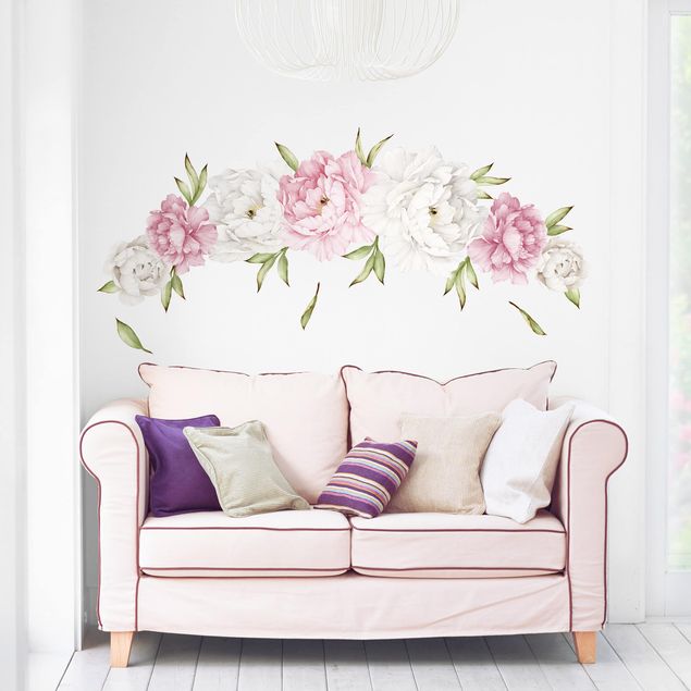 Adesivi murali fiori - Set di peonie rosa e bianche - Stickers pareti