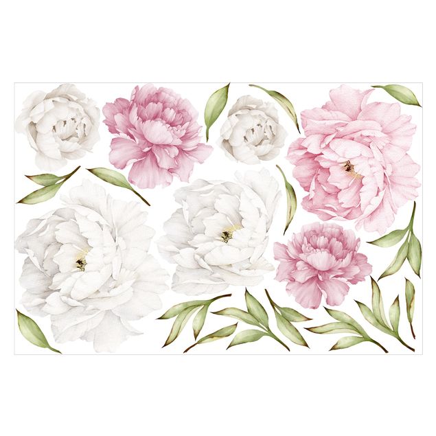 Adesivi murali fiori - Set di peonie rosa e bianche - Stickers pareti