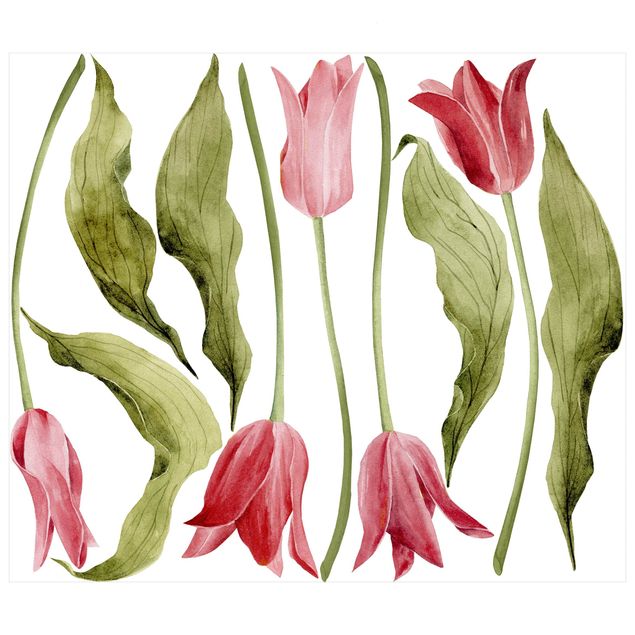 Adesivo murale - Red Tulips Watercolor