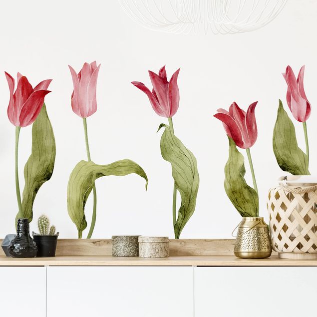 Adesivo murale - Tulipani rossi acquarello