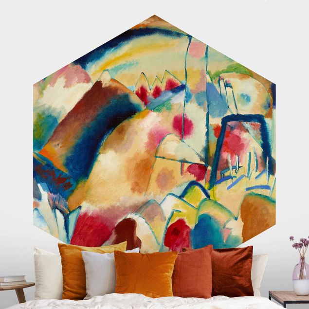 Tapete abstrakt Wassily Kandinsky - Paesaggio con chiesa (Paesaggio con macchie rosse)