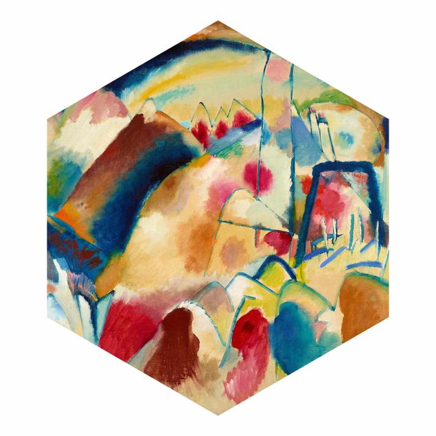 Carta da parati esagonale adesiva con disegni - Wassily Kandinsky - Paesaggio con chiesa
