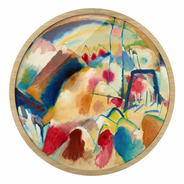 Quadro rotondo incorniciato - Wassily Kandinsky - Paesaggio con chiesa