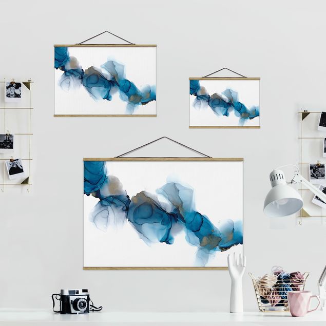 Foto su tessuto da parete con bastone - La via del vento in blu e oro - Orizzontale 3:2