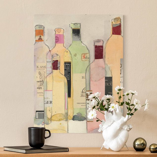 Stampa su tela Bottiglie di vino in acquerello I
