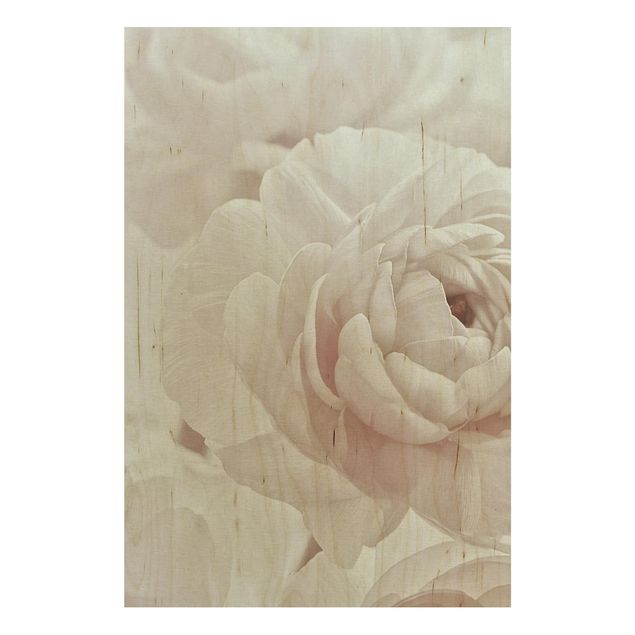 Stampa su legno - Fioritura bianca in un mare di fiori