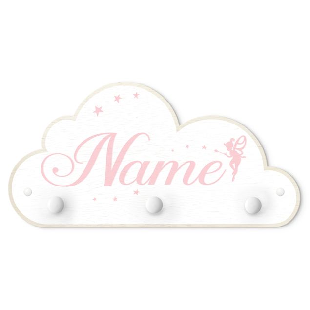 Appendiabiti per bambini - Fate bianche tra le nuvole con nome personalizzato rosa