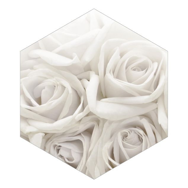 Carta da parati esagonale adesiva con disegni - Rose bianche