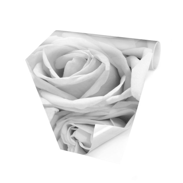 Carta da parati esagonale adesiva con disegni - Rose bianche in bianco e nero