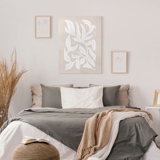 Quadri moderni per soggiorno Ramo bianco su sfondo beige
