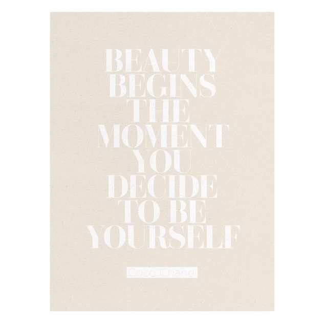 Quadro su tela naturale - Citazione bianca - Be yourself Coco Chanel - Formato verticale 3:4