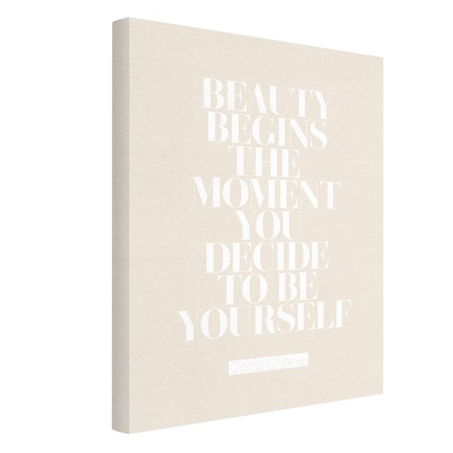 Quadro su tela naturale - Citazione bianca - Be yourself Coco Chanel - Formato verticale 3:4