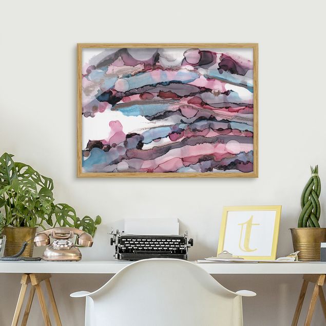 quadro astratto Onde di surf in viola con oro rosa