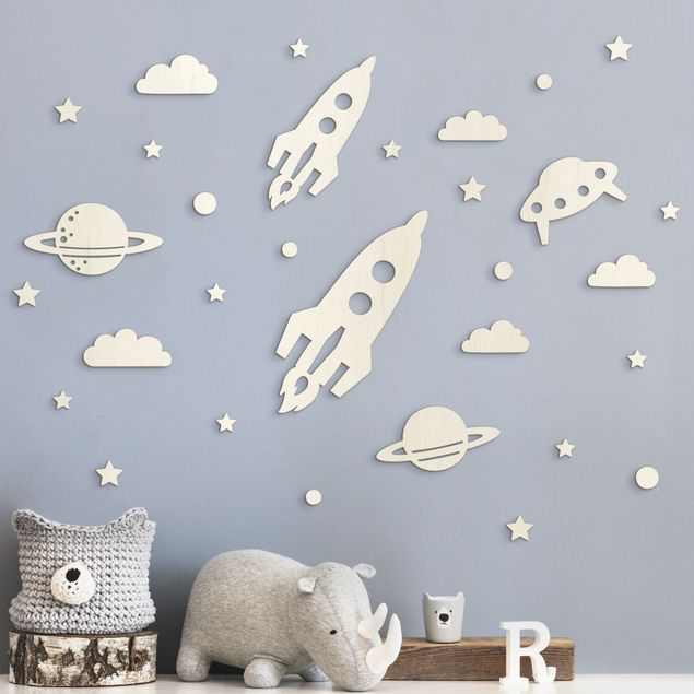 Decorazione da parete in legno - Spazio - Razzi, pianeti e stelle