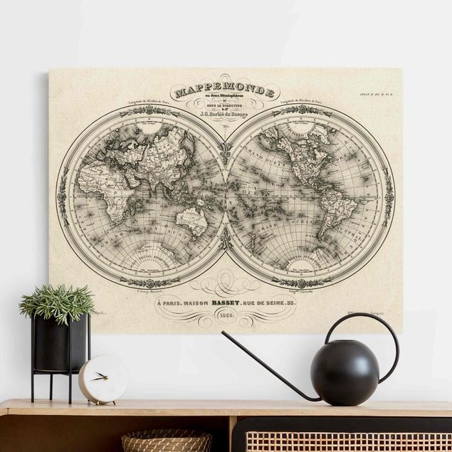 Stampe su tela oro Mappa del mondo - Mappa francese della regione di Cap del 1848