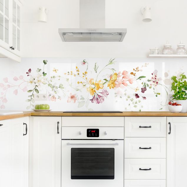 Rivestimenti cucina di plastica Viticcio di fiori di campo acquerello