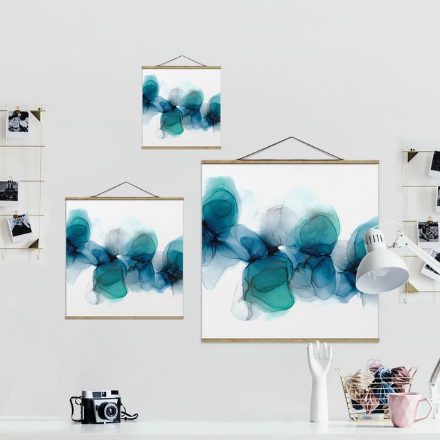 Foto su tessuto da parete con bastone - Fioriture selvagge in blu e oro - Quadrato 1:1