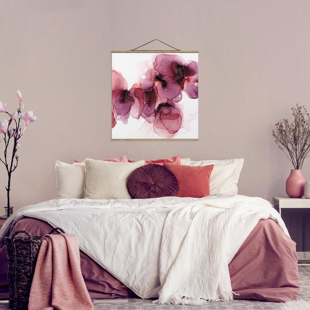 Foto su tessuto da parete con bastone - Fioriture selvagge in violetto e oro - Quadrato 1:1