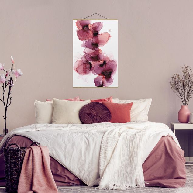 Foto su tessuto da parete con bastone - Fioriture selvagge in violetto e oro - Verticale 2:3