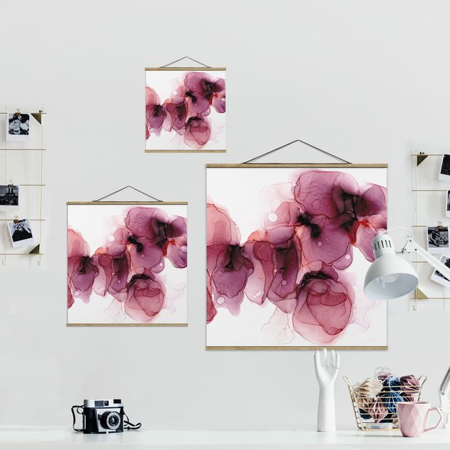 Foto su tessuto da parete con bastone - Fioriture selvagge in violetto e oro - Quadrato 1:1