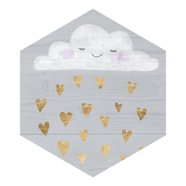 Carta da parati esagonale adesiva con disegni - Nuvola con cuori dorati