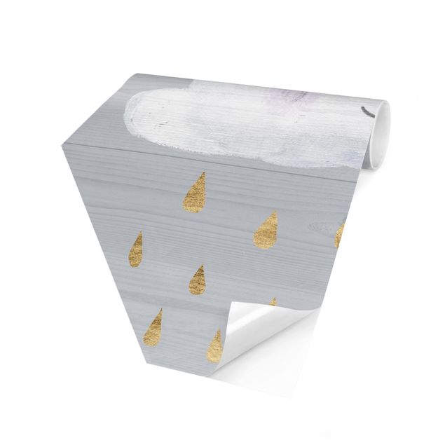 Carta da parati esagonale adesiva con disegni - Nuvola con gocce di pioggia dorate