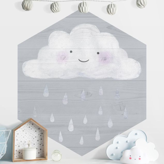 carta da parati camera da letto romantica Nuvola con gocce di pioggia d'argento