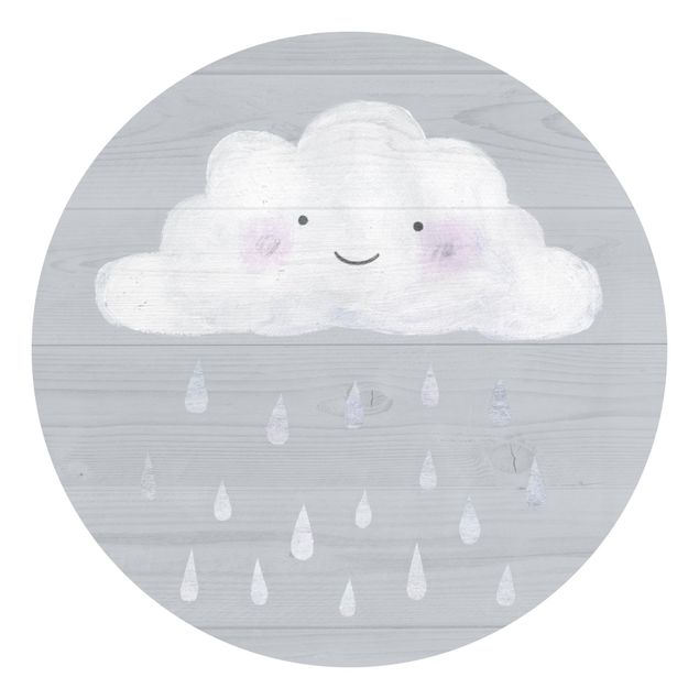 Carta da parati rotonda autoadesiva - Nuvola con gocce di pioggia d'argento
