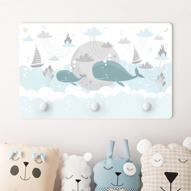 Kindergarderobe Tiere Nuvole con balena e castello