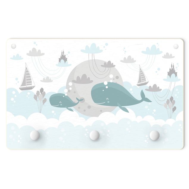 Appendiabiti per bambini - Nuvole con balena e castello