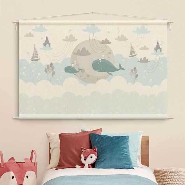 Arazzi da parete xxl Nuvole con balena e castello