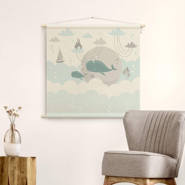 quadri con animali Nuvole con balena e castello