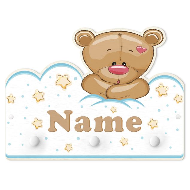 Appendiabiti per bambini - Orsacchiotto Teddy tra le nuvole con nome personalizzato
