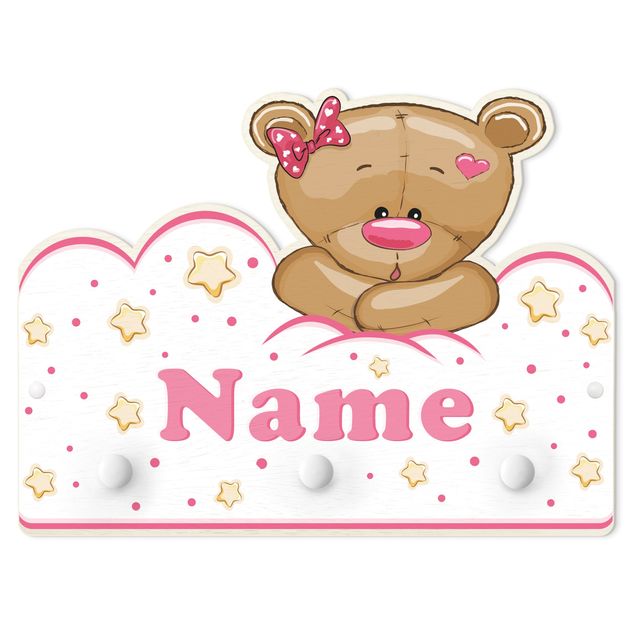 Appendiabiti per bambini - Orsacchiotto Teddy tra le nuvole con nome personalizzato rosa