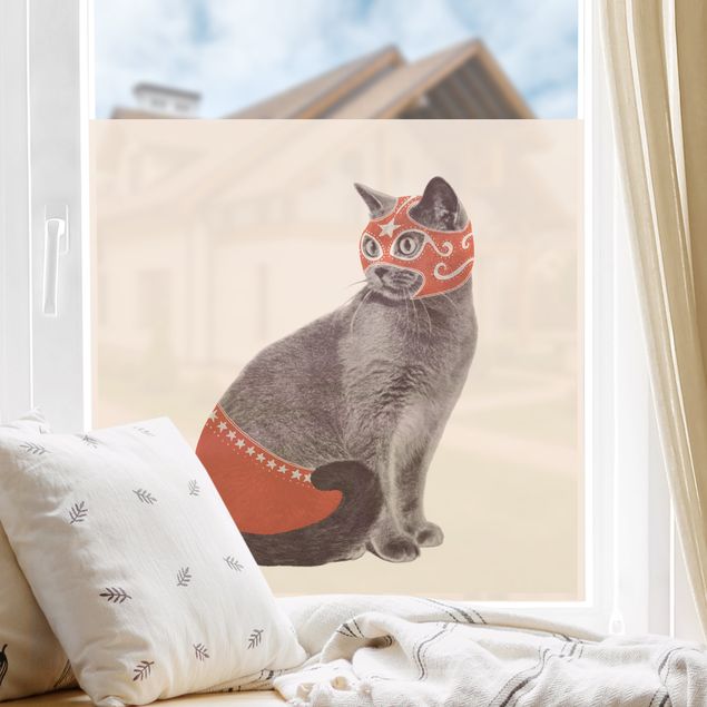 pellicola adesiva colorata per vetri Wrestling Cat