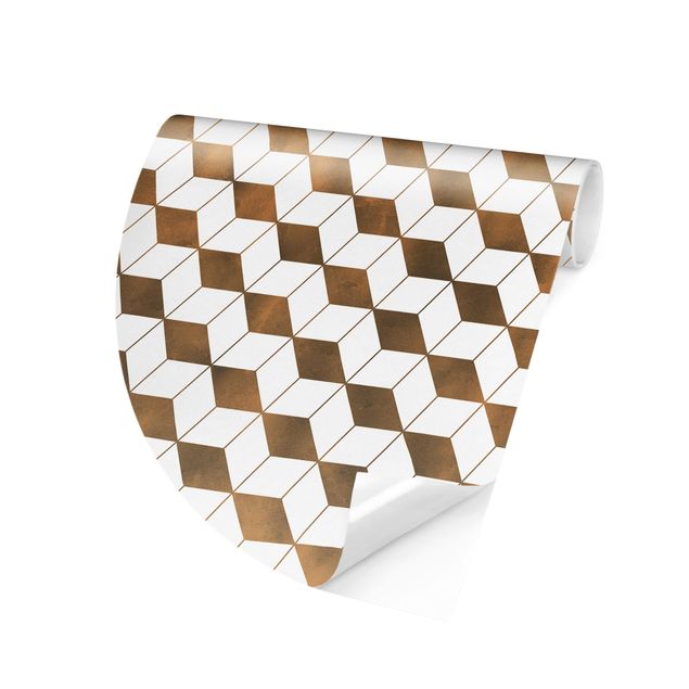 Carta da parati rotonda autoadesiva - modello Cube in oro 3D