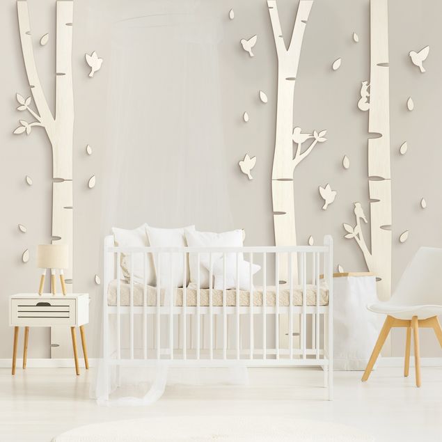 decorazione da parete in legno Set XXL alberi di betulla scoiattoli uccelli