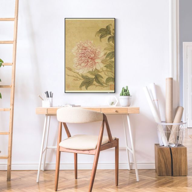 Frame da parete con tessuto in tensione con quadro intercambiabile classico Yun Shouping - Crisantemo