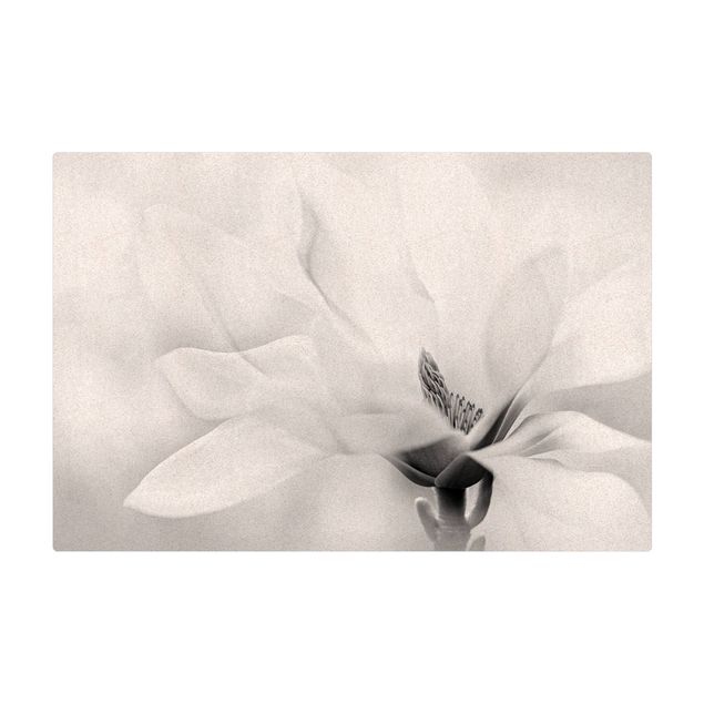 Tappeto cucina country Delicata fioritura di magnolia in bianco e nero