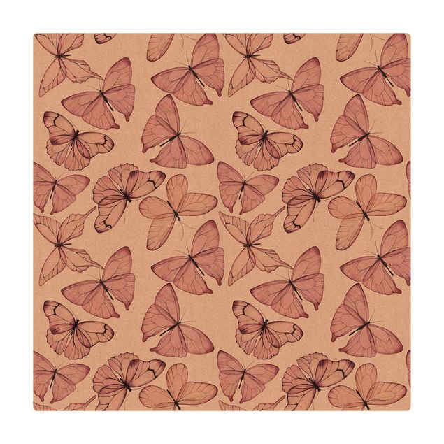 Tappetino di sughero - Delicate farfalle rosa - Quadrato 1:1