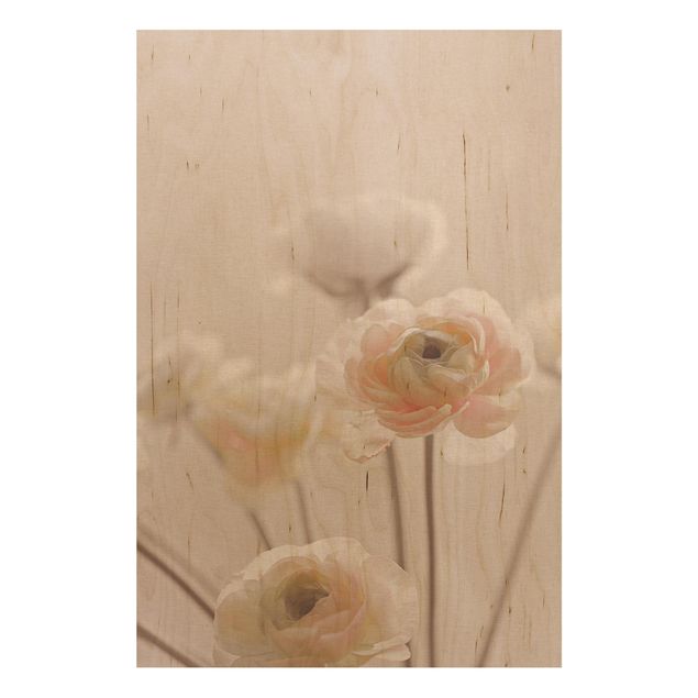 Stampa su legno - Cespuglio delicato di fiori rosa