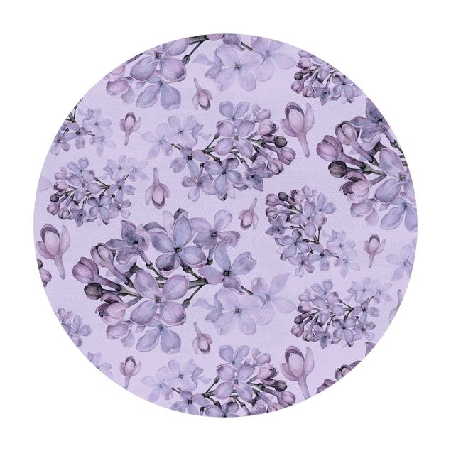 Tappeto in vinile rotondo - Motivo di fioritura delicata in acquerello lilla